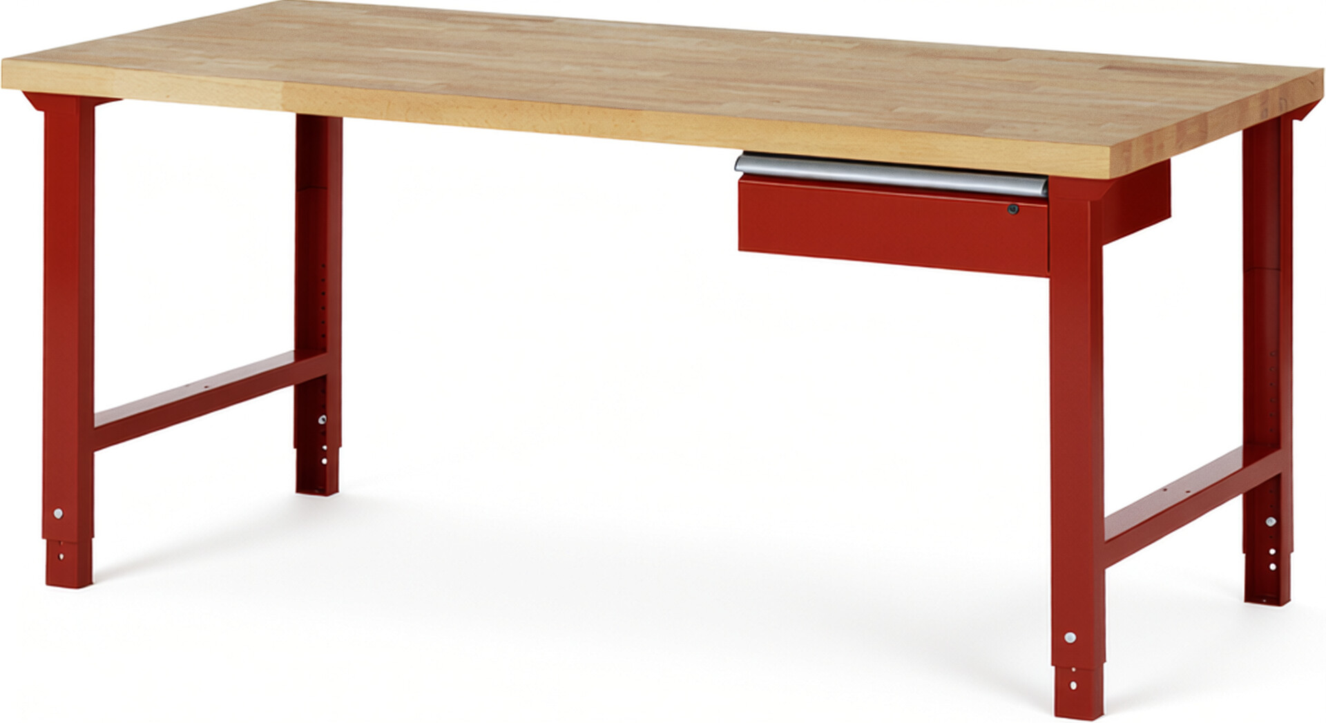 Werkbank Modell 7001 rot, BxTxH 2000x900x790-1140 mm,  Buche-Massiv Arbeitsplatte 40 mm,  1 Schublade mit  Auszug 90 %