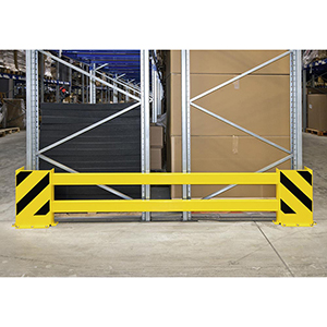 Regalschutz-Planken-Set, für Doppelregalreihe, Innenbereich, einstellbar von 2300-2700 mm, beschichtet in gelb, mit schwarzen Streifen