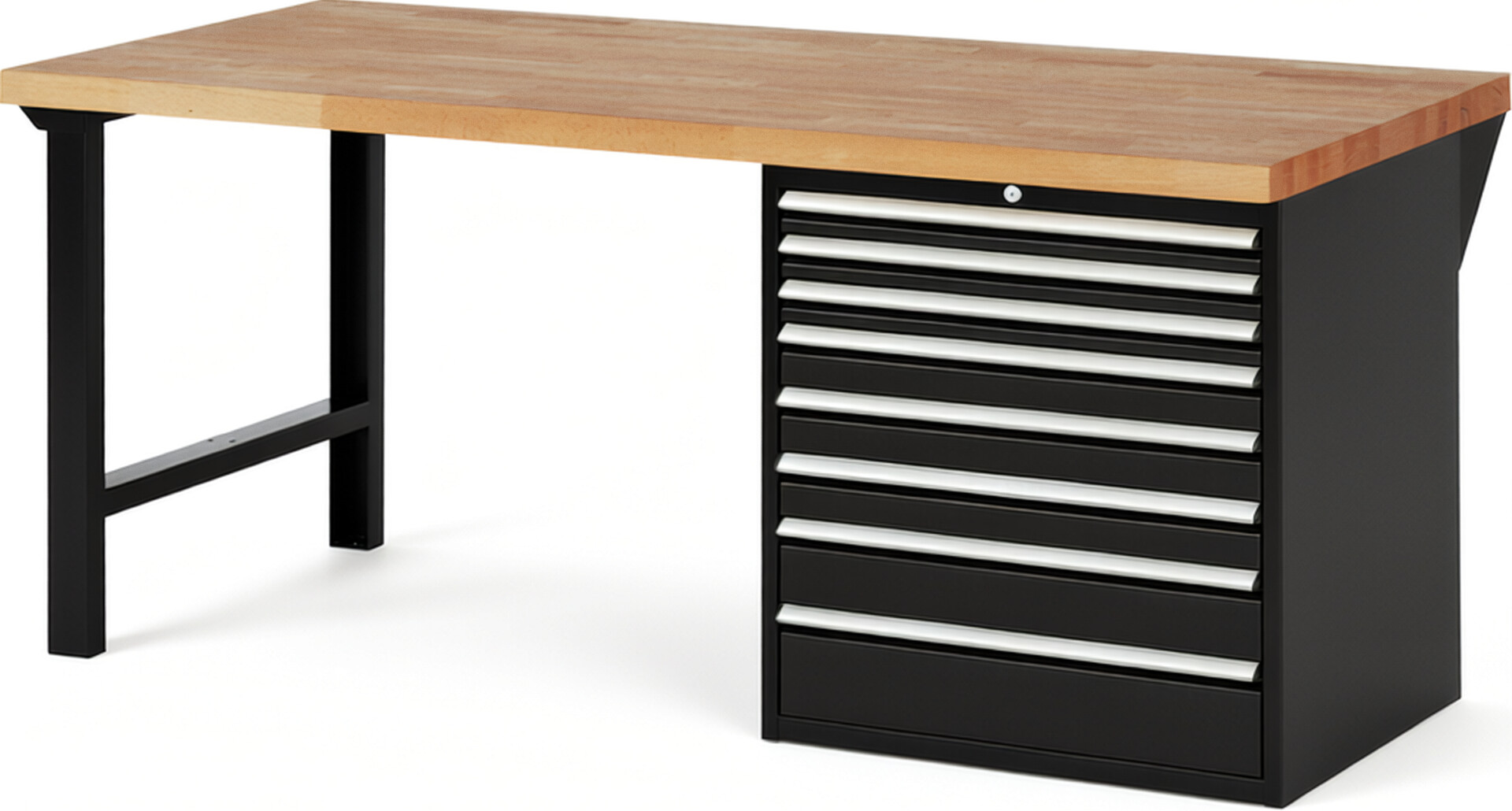 RAU Werkbank schwarz - Breite 200 cm - Tiefe 90 cm - Höhe 84 cm - Buche-Massiv Arbeitsplatte 40 mm