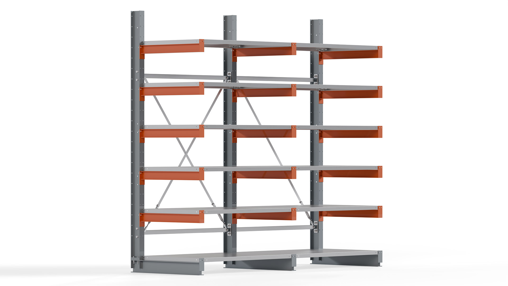 Kragarmregal KARL basic - lackiert - Breite: 256 cm - Höhe: 250 cm - Tiefe: 80 cm - Traglast je Kragarm: 550 kg - einseitig