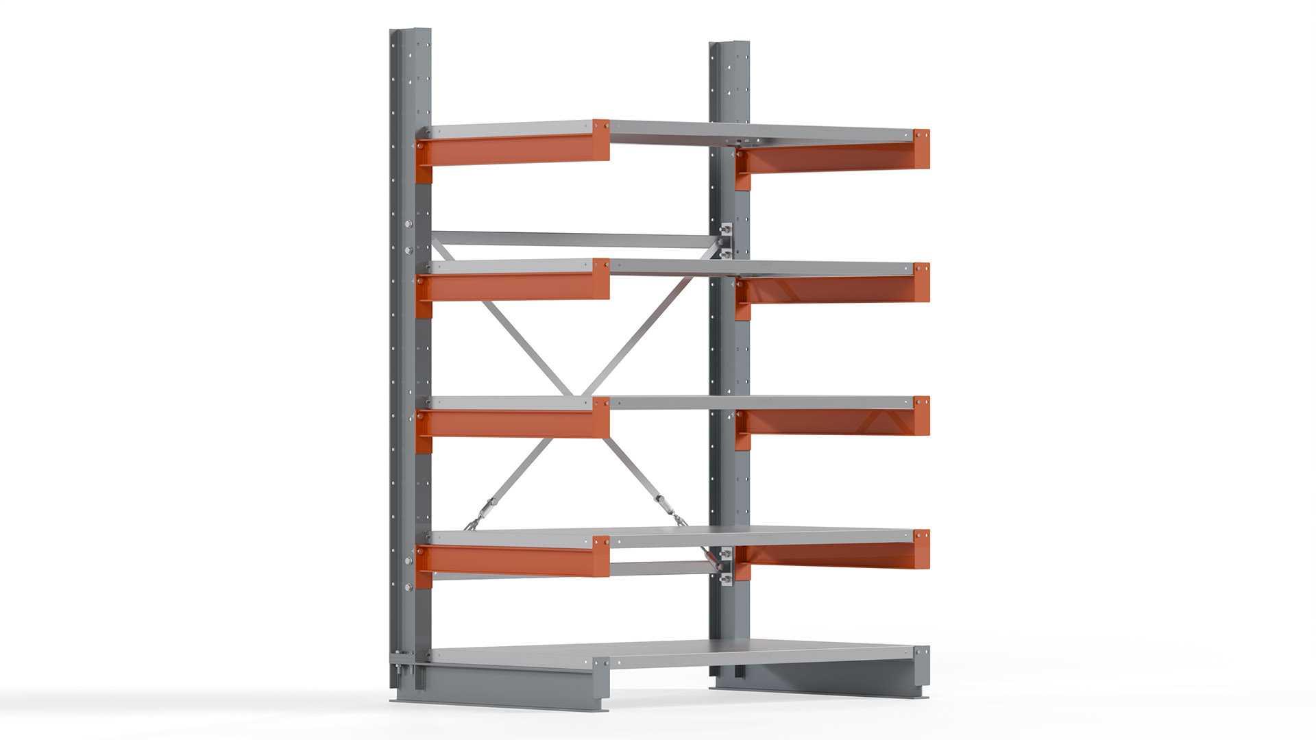 Kragarmregal KARL basic - lackiert - Breite: 128 cm - Höhe: 200 cm - Tiefe: 80 cm - Traglast je Kragarm: 550 kg - einseitig