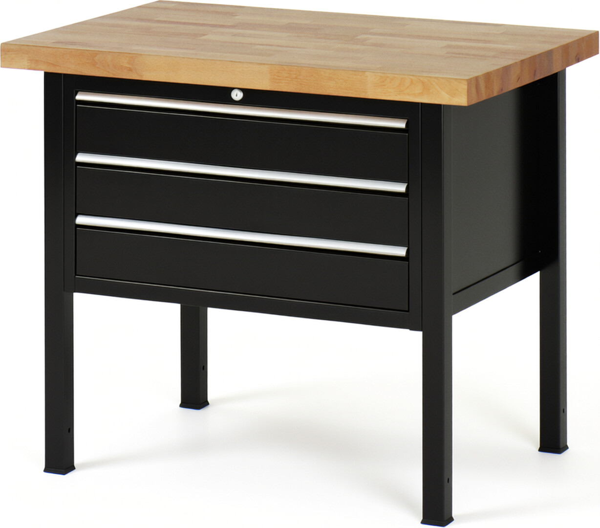 RAU Werkbank schwarz - Breite 100 cm - Tiefe 70 cm - Höhe 104 cm - Buche-Massiv Arbeitsplatte 40 mm