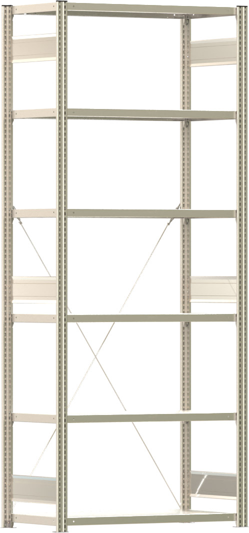 Fachbodenregal BERT - Breite: 100,5 cm - Tiefe: 50 cm - Höhe: 250 cm - 6 Böden - Grundregal