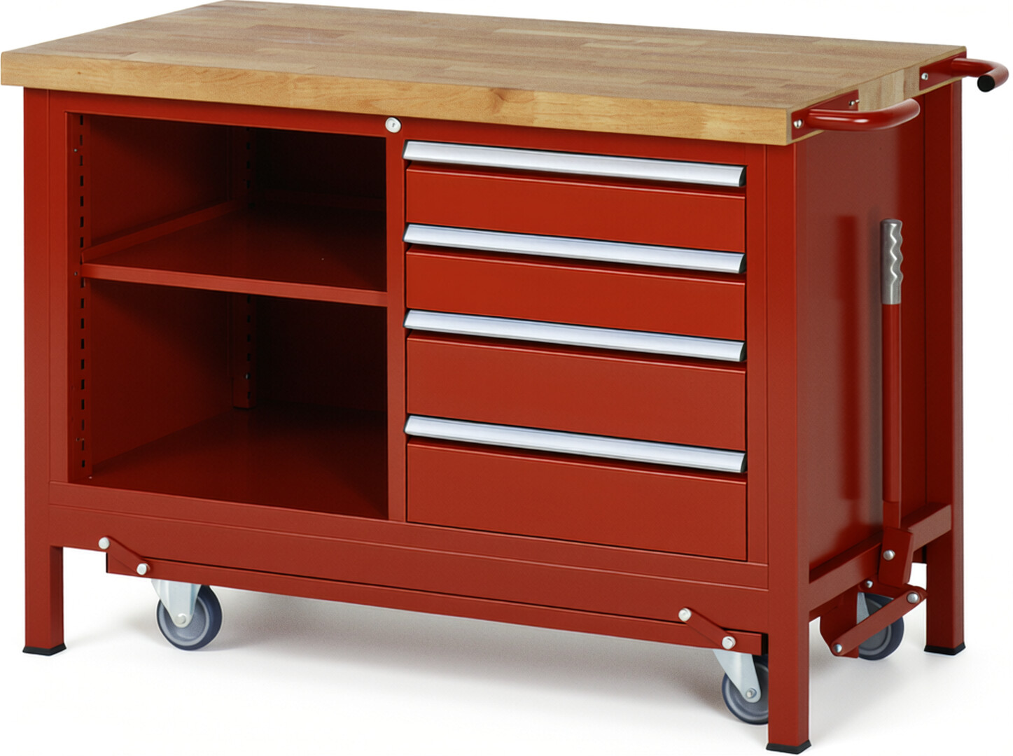 RAU Werkbank rot - Breite 125 cm - Tiefe 70 cm - Höhe 88 cm - Buche-Massiv Arbeitsplatte 40 mm