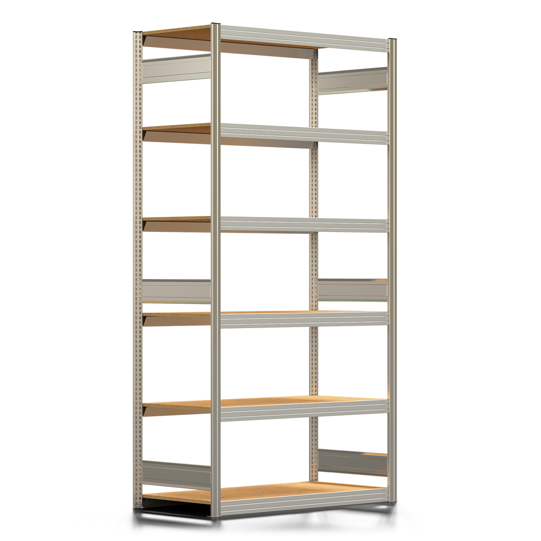 Fachbodenregal BERT - Breite: 128,5 cm - Tiefe: 60 cm - Höhe: 250 cm - 6 Böden - Grundregal