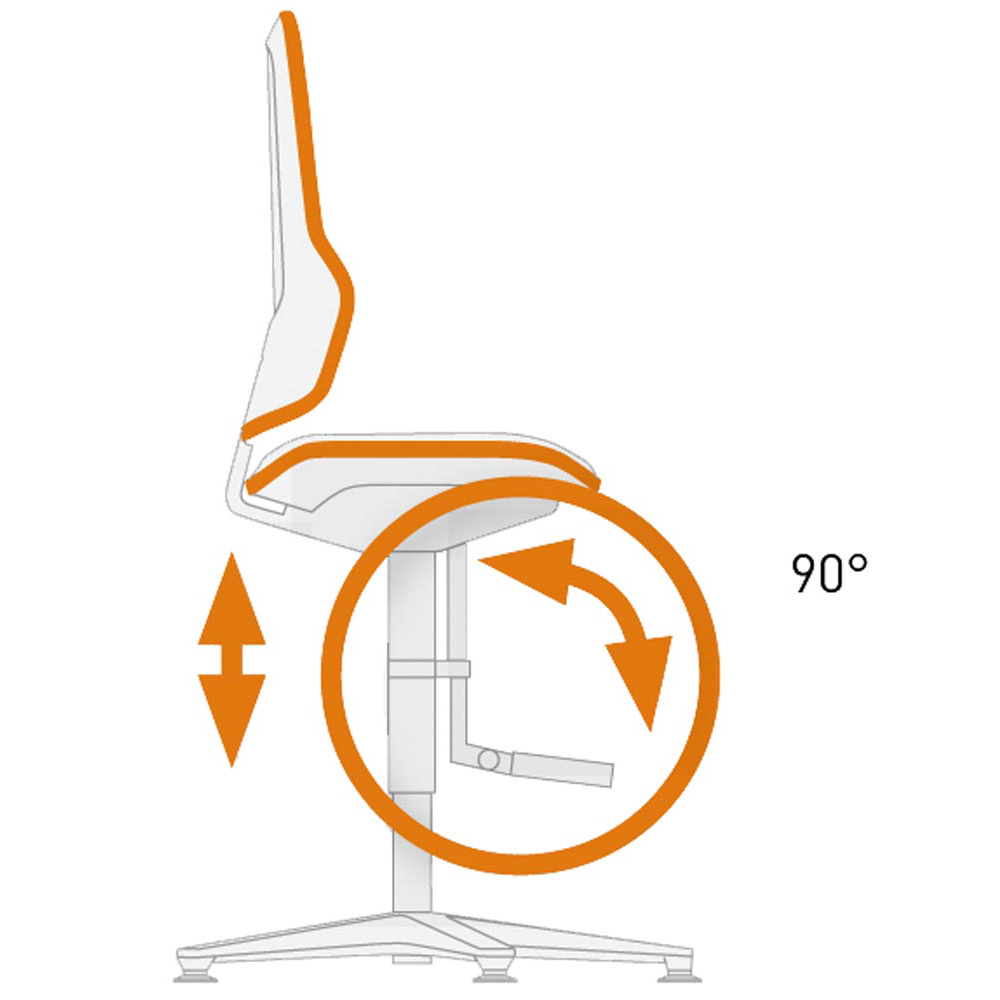 Arbeitsdrehstuhl, Permanentkontakt, mit Gleiter und Aufstieghilfe, Flexband orange, Basisstuhl ohne Polster, Sitz Höhe 590-870 mm, DIN 68877