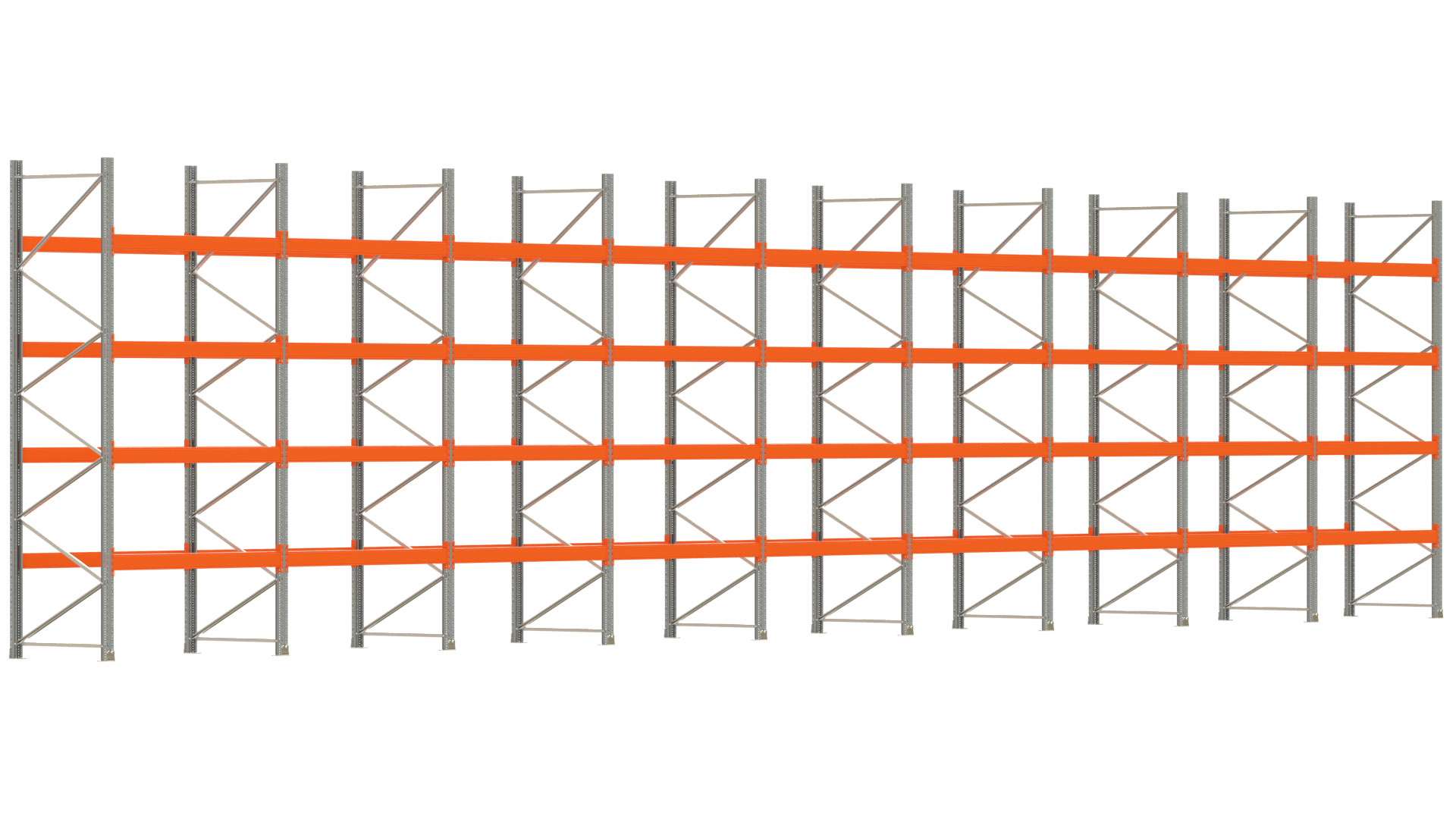 Palettenregal ARTUS - Breite 1795 cm - Höhe 400 cm - Tiefe 110 cm - Fachlast 2600 kg - 90 Palettenstellplätze