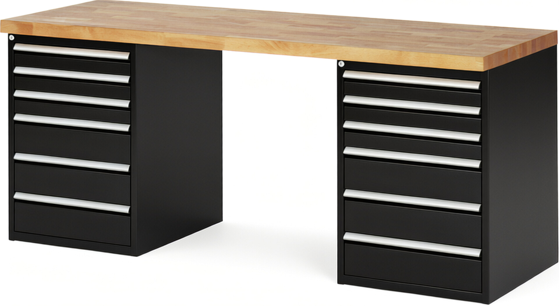 RAU Werkbank schwarz - Breite 200 cm - Tiefe 70 cm - Höhe 89 cm - Buche-Massiv Arbeitsplatte 40 mm