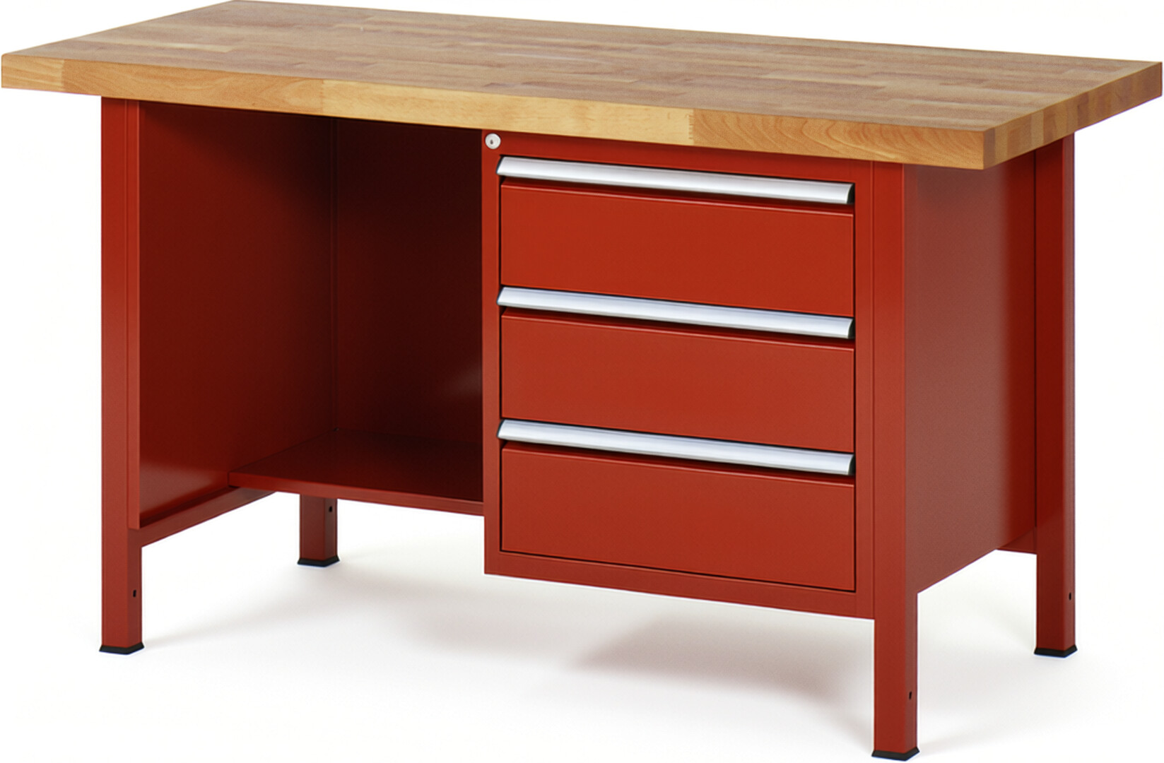 Werkbank Modell 8452 rot, BxTxH 1500x700x840 mm,  Buche-Massiv Arbeitsplatte 40 mm,  3 Schubladen mit  Vollauszug 100 % und  SoftClosing