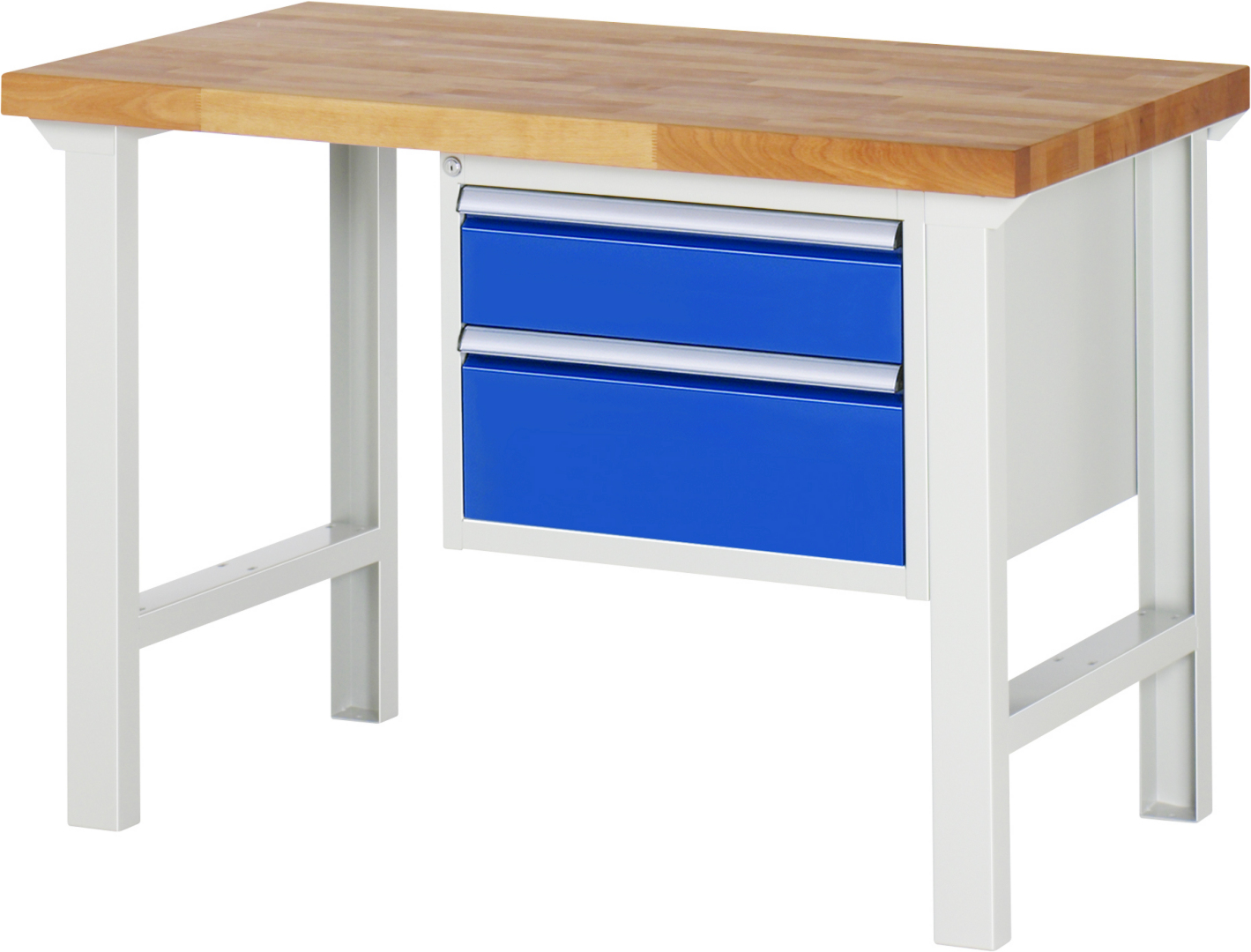 Werkbank Modell 7123 rot - schwarz, BxTxH 1250x700x840 mm,  Buche-Massiv Arbeitsplatte 40 mm,  2 Schubladen mit  Vollauszug 100 % und  SoftClosing