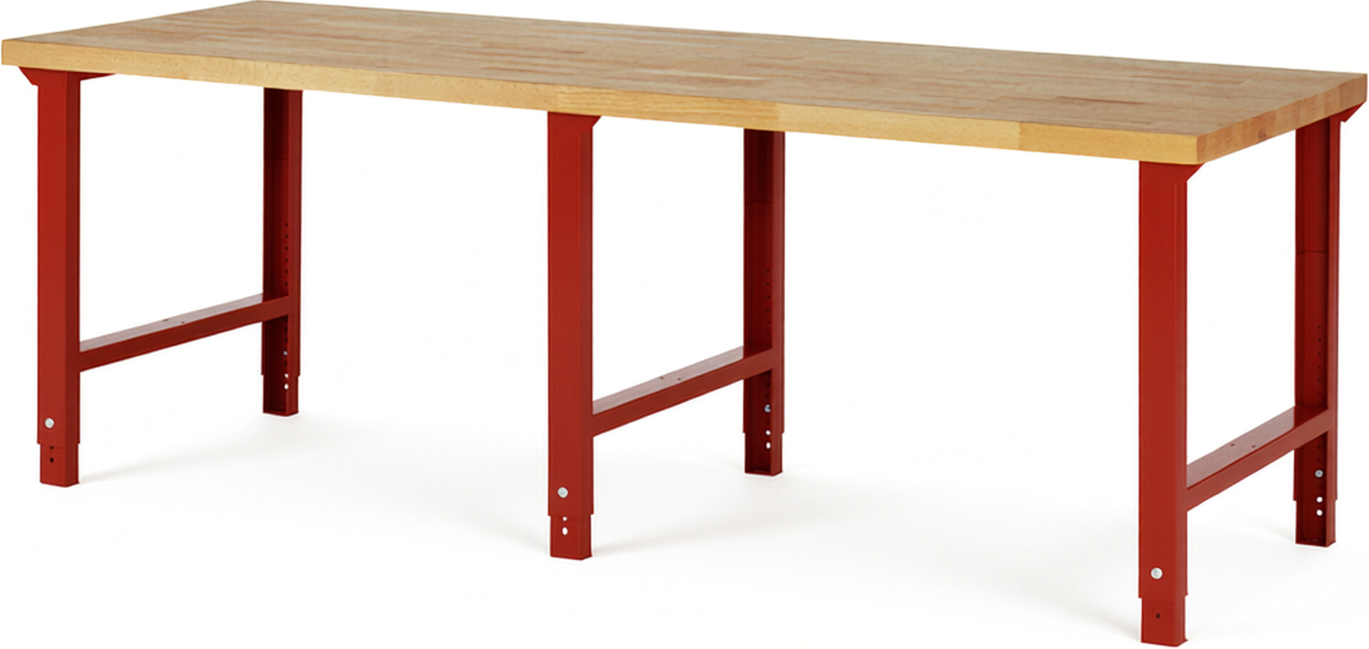 Werkbank Modell 7000 rot, BxTxH 2500x900x790-1140 mm,  Buche-Massiv Arbeitsplatte 40 mm
