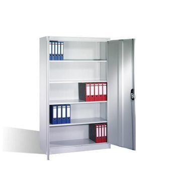 Aktenschrank aus Stahl, Büroschrank, abschließbar, 4 Fachböden, Korpusfarbe lichtgrau, Türfarbe lichtgrau, 1.950 x 1.200 x 500 mm (HxBxT)