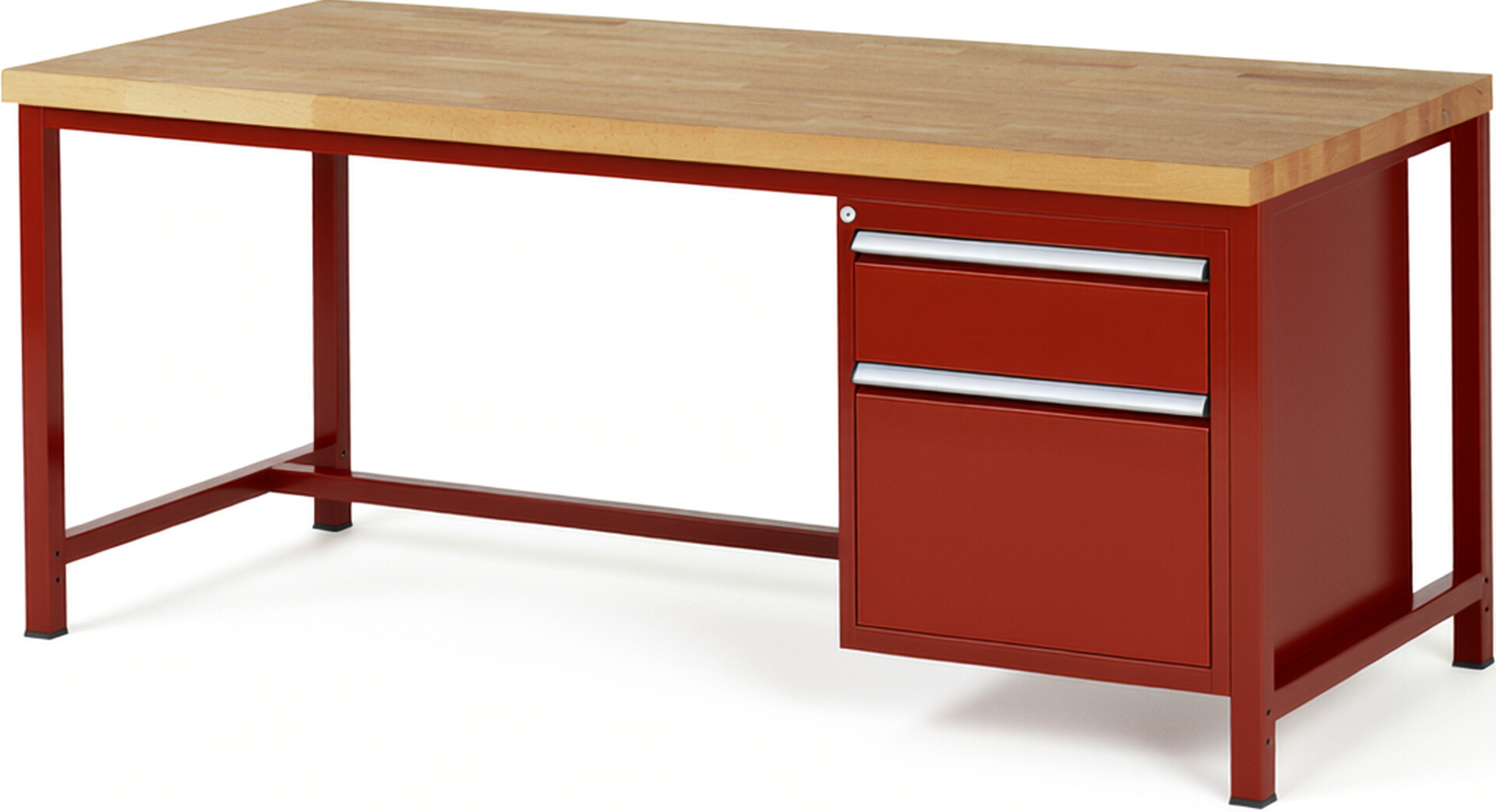 Werkbank Modell 8156 rot, BxTxH 2000x900x840-1040 mm,  Buche-Massiv Arbeitsplatte 40 mm,  2 Schubladen mit  Auszug 90 %