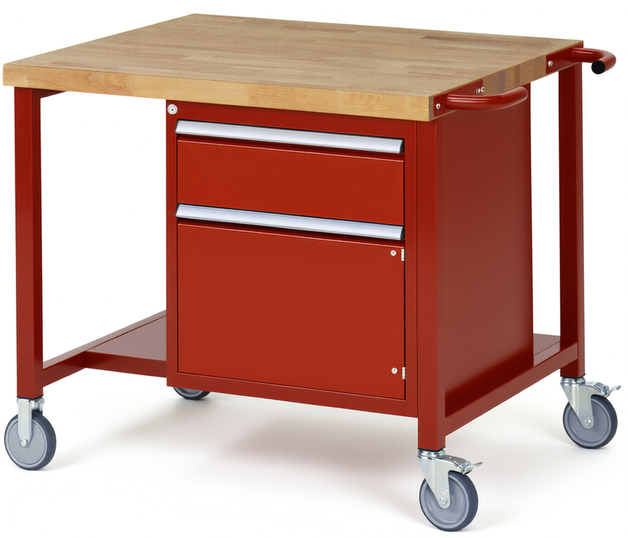 RAU Werkbank rot - Breite 100 cm - Tiefe 90 cm - Höhe 108 cm - Buche-Massiv Arbeitsplatte 40 mm