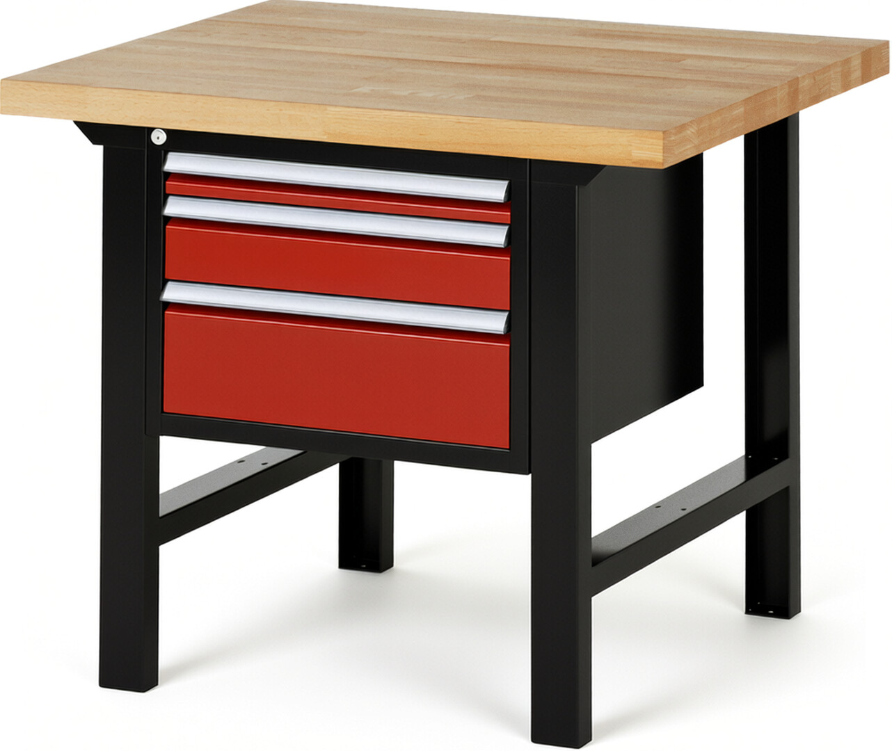 RAU Werkbank schwarz - rot - Breite 100 cm - Tiefe 90 cm - Höhe 84 cm - Buche-Massiv Arbeitsplatte 40 mm