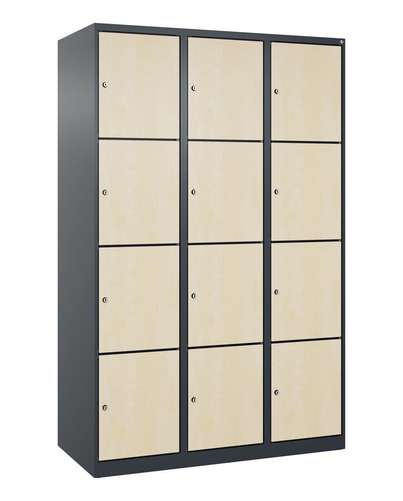 Fächerschrank mit MDF Türen, Breite 120 cm, Höhe 185 cm, Tiefe 50 cm, 12 Fächer