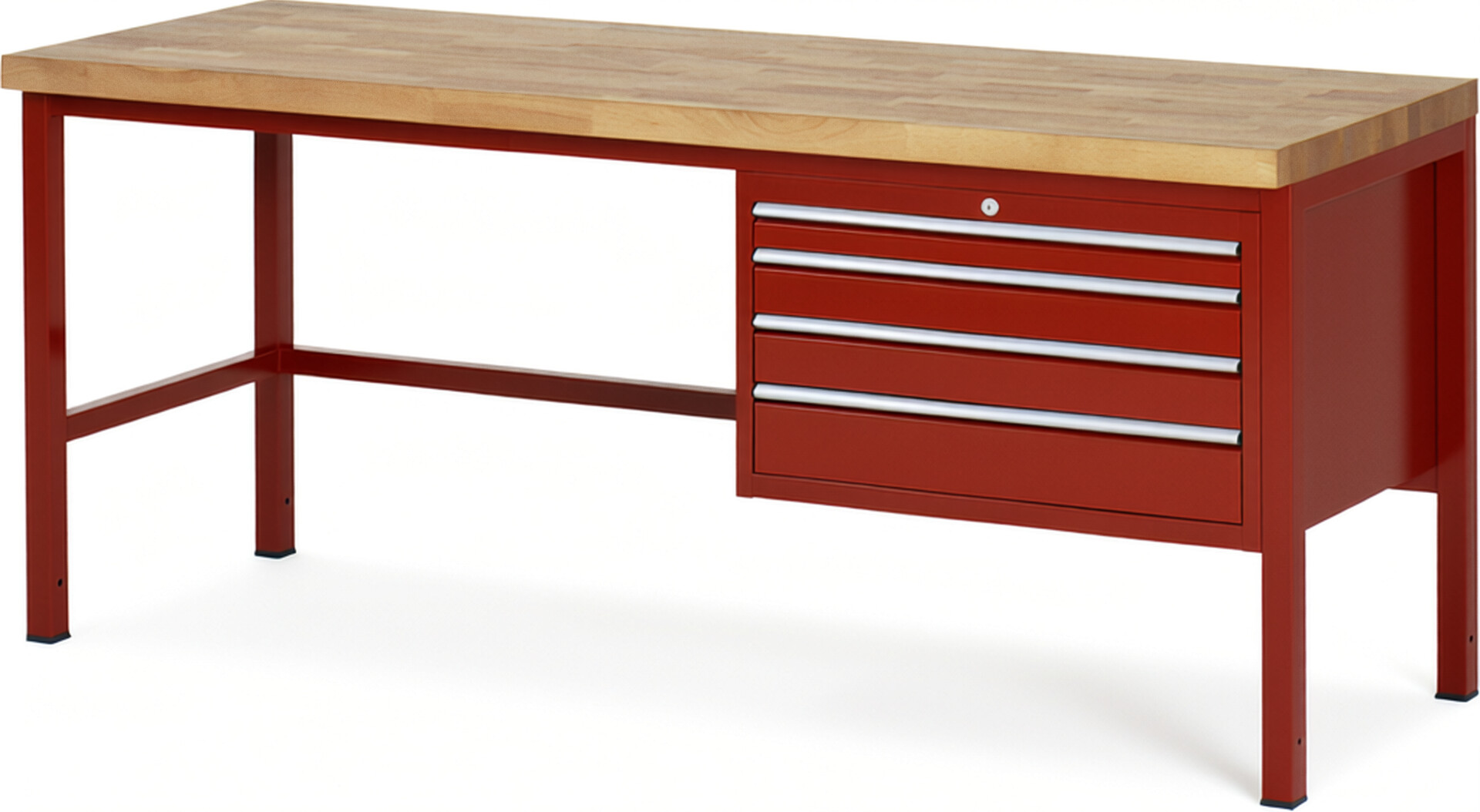 Werkbank Modell 8232 rot, BxTxH 2000x700x840 mm,  Buche-Massiv Arbeitsplatte 40 mm,  4 Schubladen mit  Vollauszug 100 % und  SoftClosing