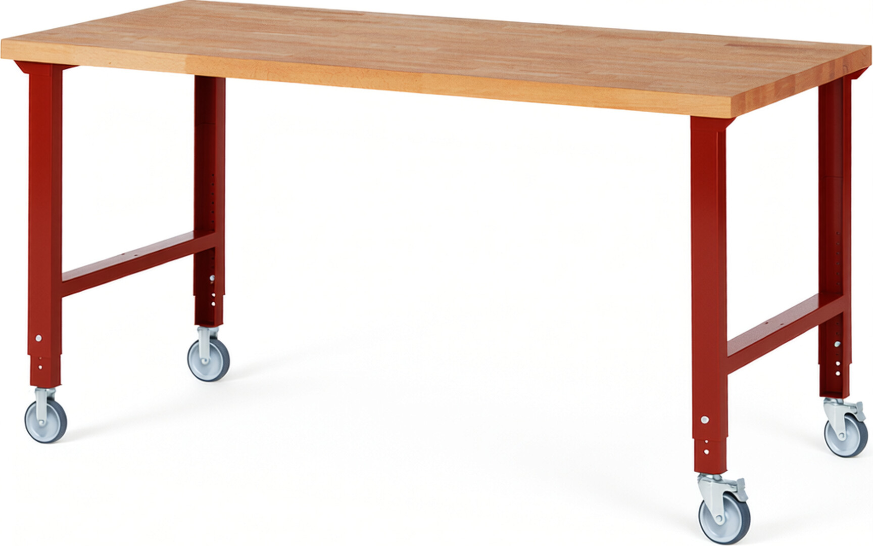 Fahrbare Werkbank Modell 7000 rot, BxTxH 2000x900x950-1000 mm,  Buche-Massiv Arbeitsplatte 40 mm