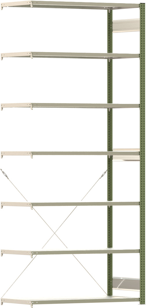 Fachbodenregal mit Tiefenriegel - 150 kg - (HxBxT) 3.000 x 1.285 x 600 mm - Anbauregal - Rahmen resedagrün - Böden verzinkt