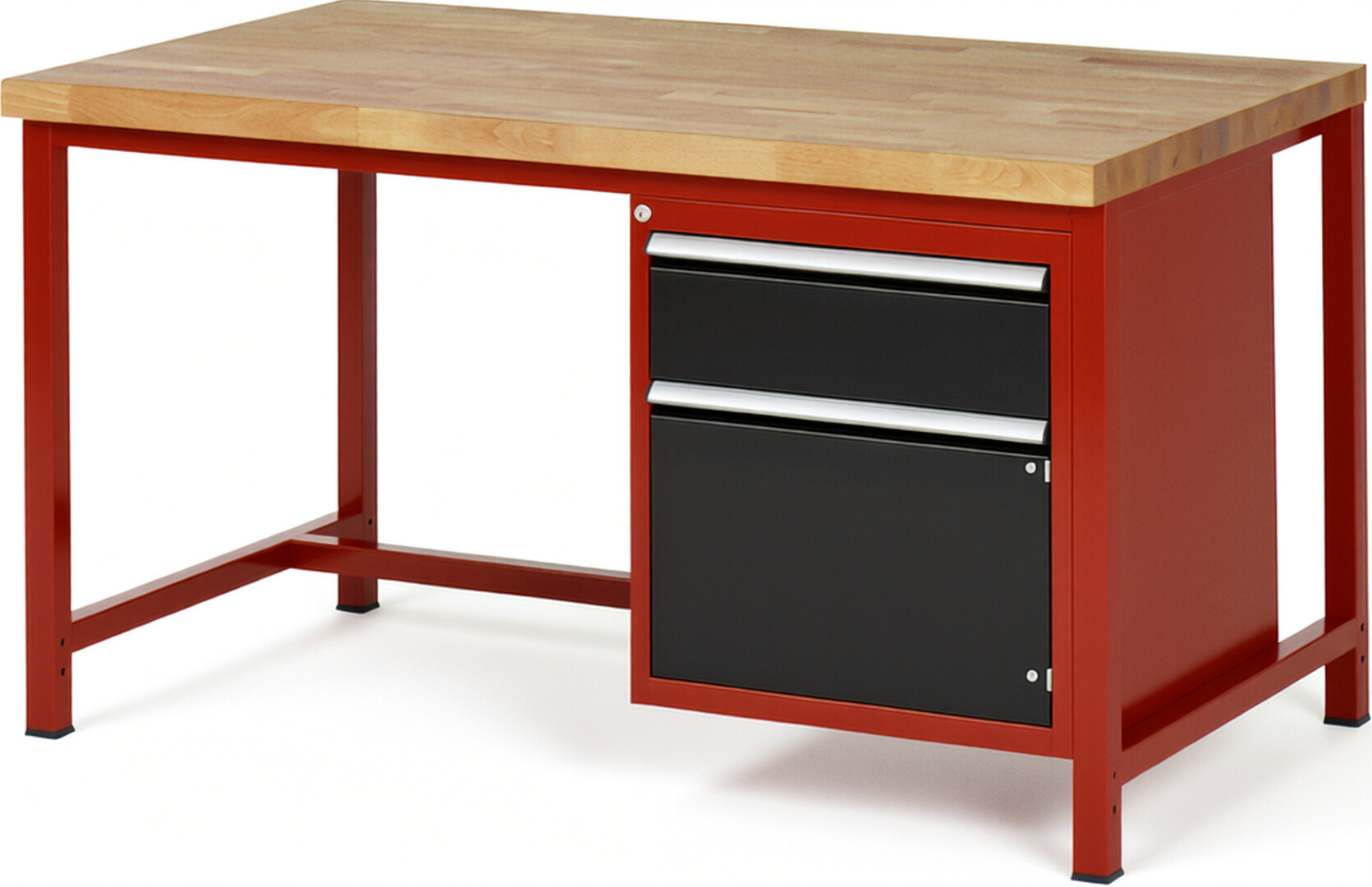 RAU Werkbank rot - schwarz - Breite 150 cm - Tiefe 90 cm - Höhe 104 cm - Buche-Massiv Arbeitsplatte 40 mm