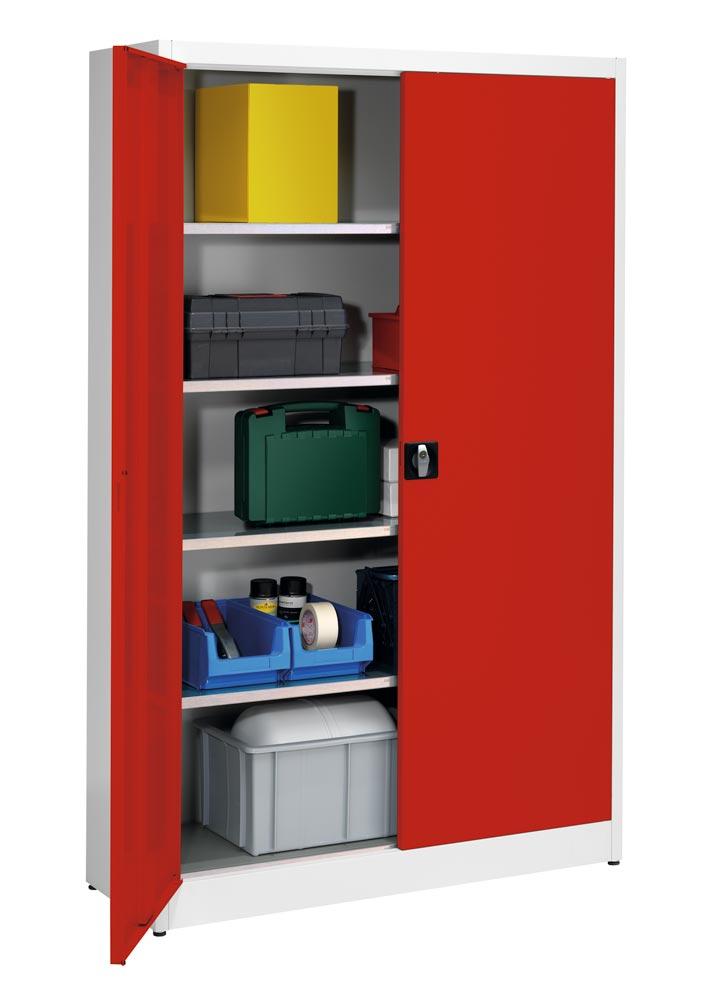 Flügeltürenschrank, 4 verzinkte Fachböden,  Fachböden,BxTxH 1200x420x1965 mm, RAL7035/3000