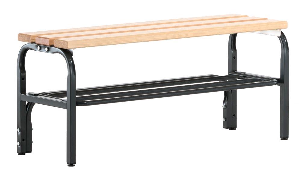Sitzbank, Holzleisten, mit Schuhrost, TxH 350x450 mm, Länge 1015 mm, RAL 7016