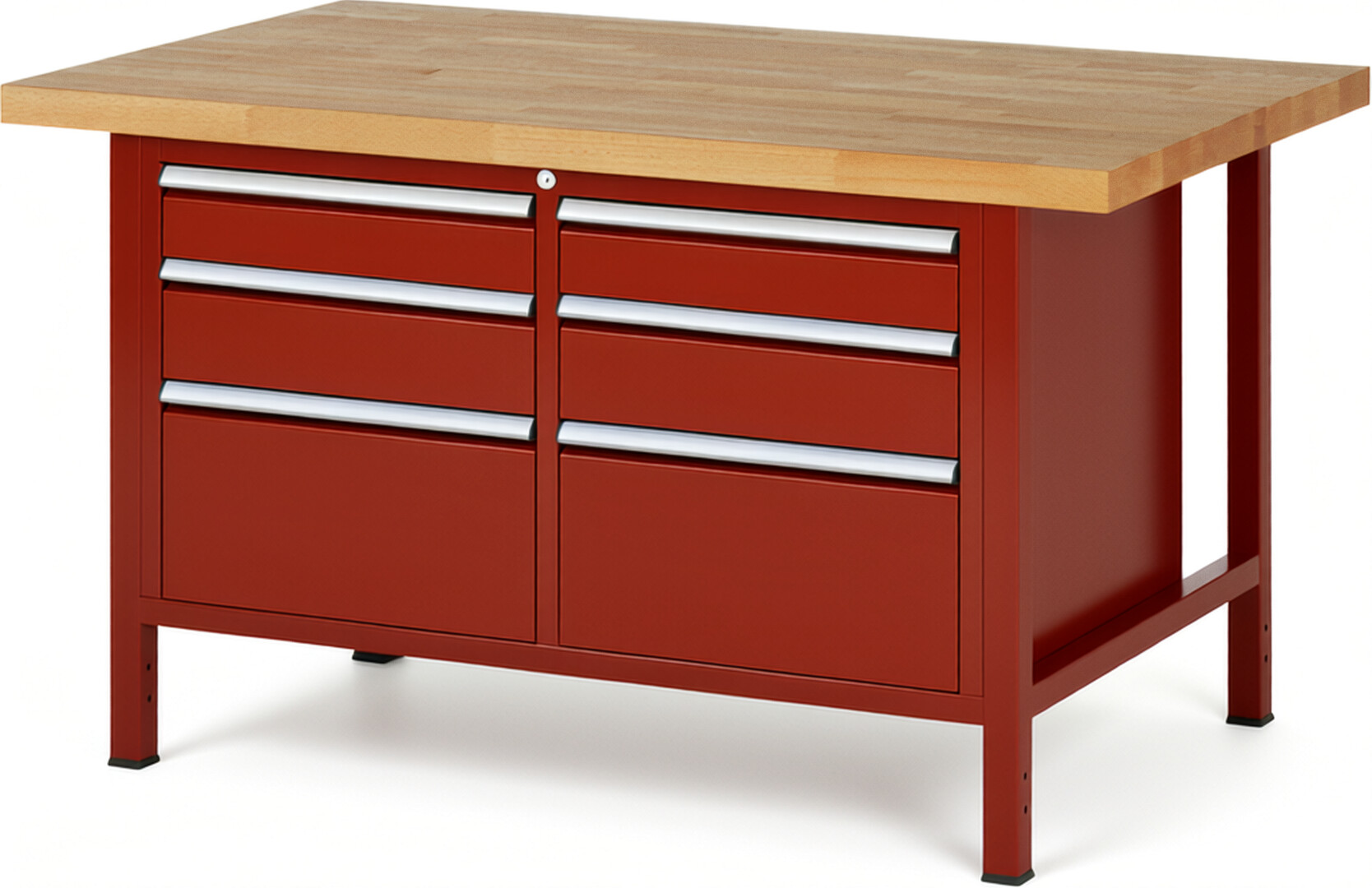 RAU Werkbank rot - Breite 150 cm - Tiefe 90 cm - Höhe 84 cm - Buche-Massiv Arbeitsplatte 40 mm