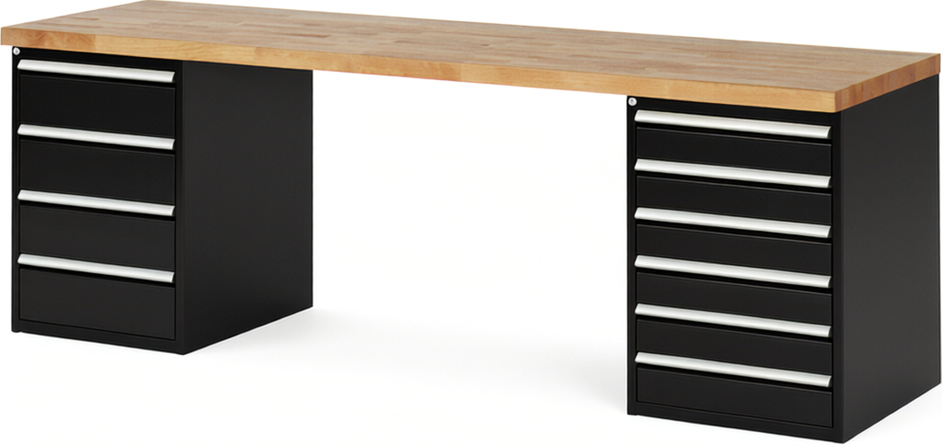 RAU Werkbank schwarz - Breite 250 cm - Tiefe 70 cm - Höhe 89 cm - Buche-Massiv Arbeitsplatte 40 mm