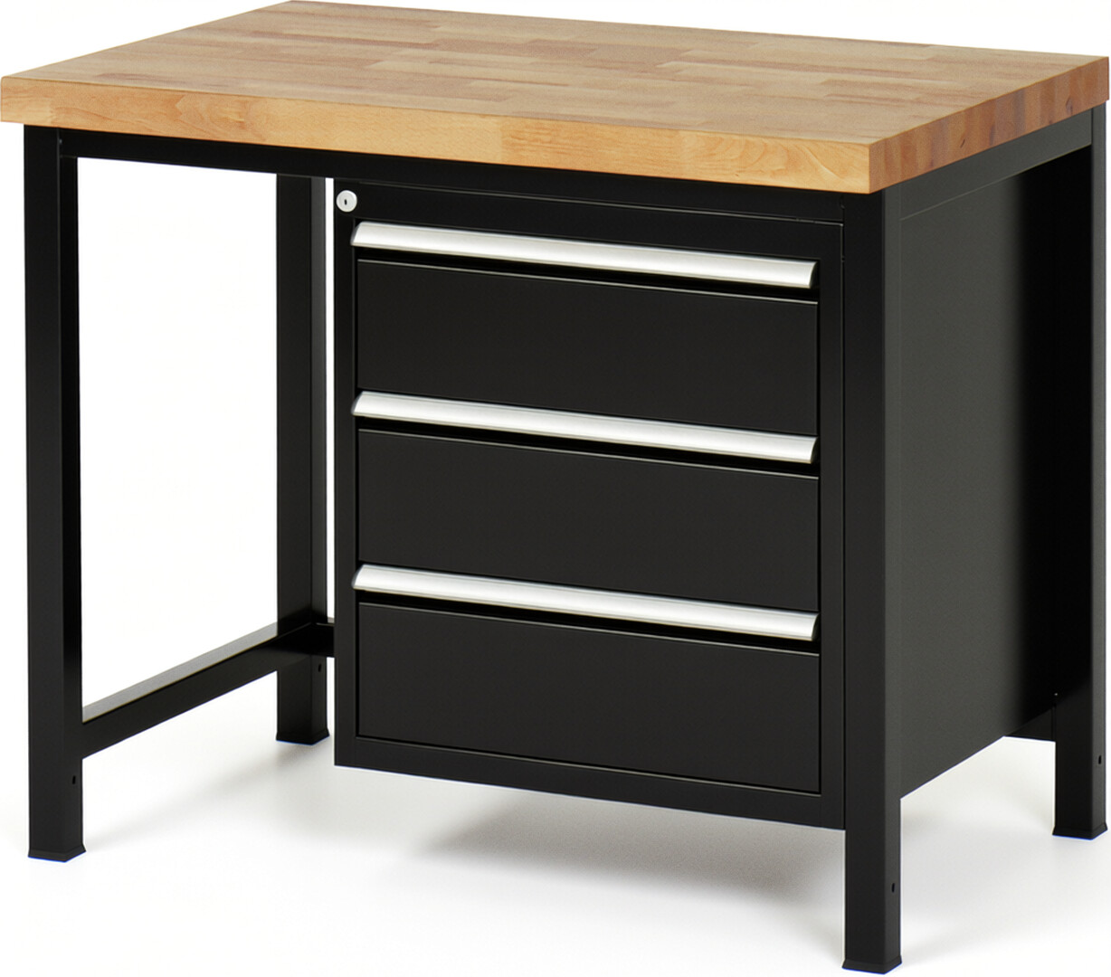 RAU Werkbank schwarz - Breite 100 cm - Tiefe 70 cm - Höhe 104 cm - Buche-Massiv Arbeitsplatte 40 mm