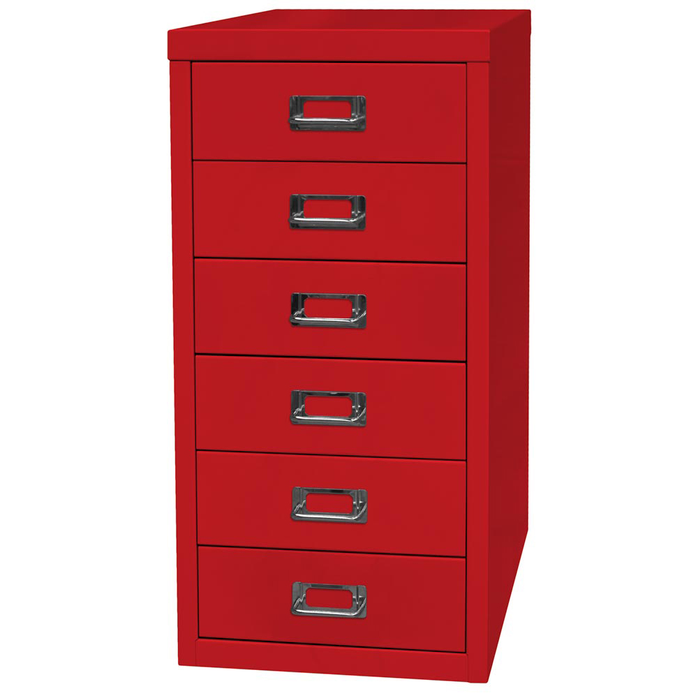Schubladenschrank aus Stahl, BxTxH 279x380x590 mm, 6 Schubladen 87 mm, DIN A4, kardinalrot