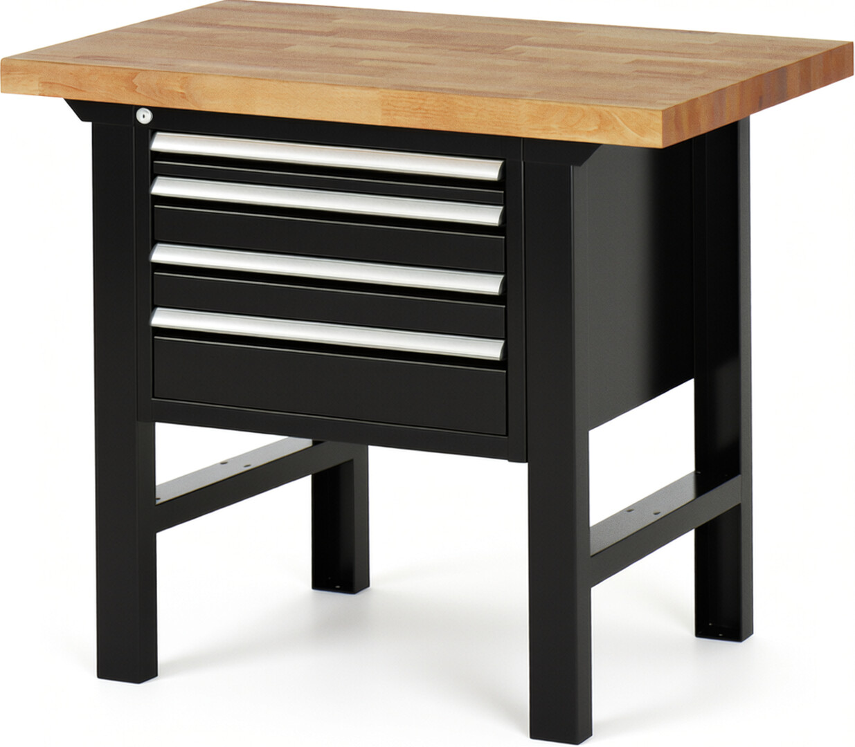 RAU Werkbank schwarz - Breite 100 cm - Tiefe 70 cm - Höhe 84 cm - Buche-Massiv Arbeitsplatte 40 mm