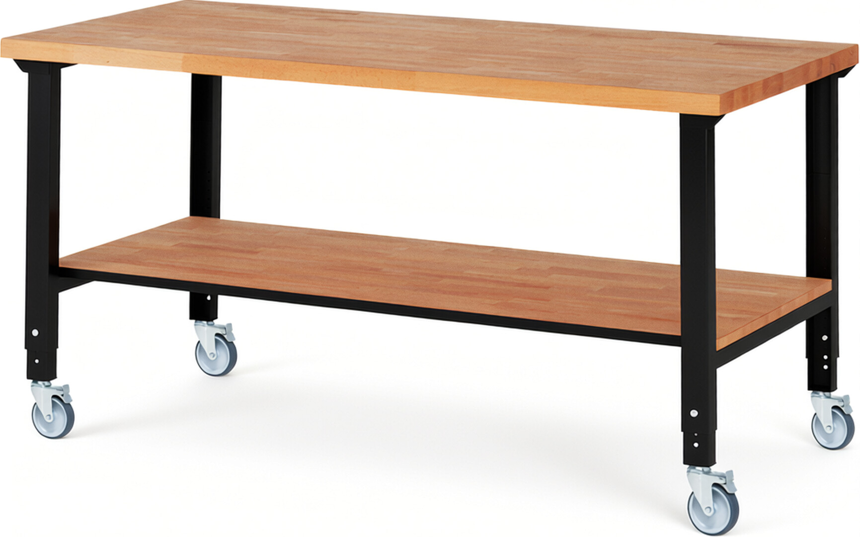 RAU Werkbank schwarz - Breite 200 cm - Tiefe 90 cm - Höhe 100 cm - Buche-Massiv Arbeitsplatte 40 mm