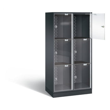 Fächerschrank mit Türen aus Acrylglas, Breite 82 cm, Höhe 175 cm, Tiefe 50 cm, 2x3 Fächer