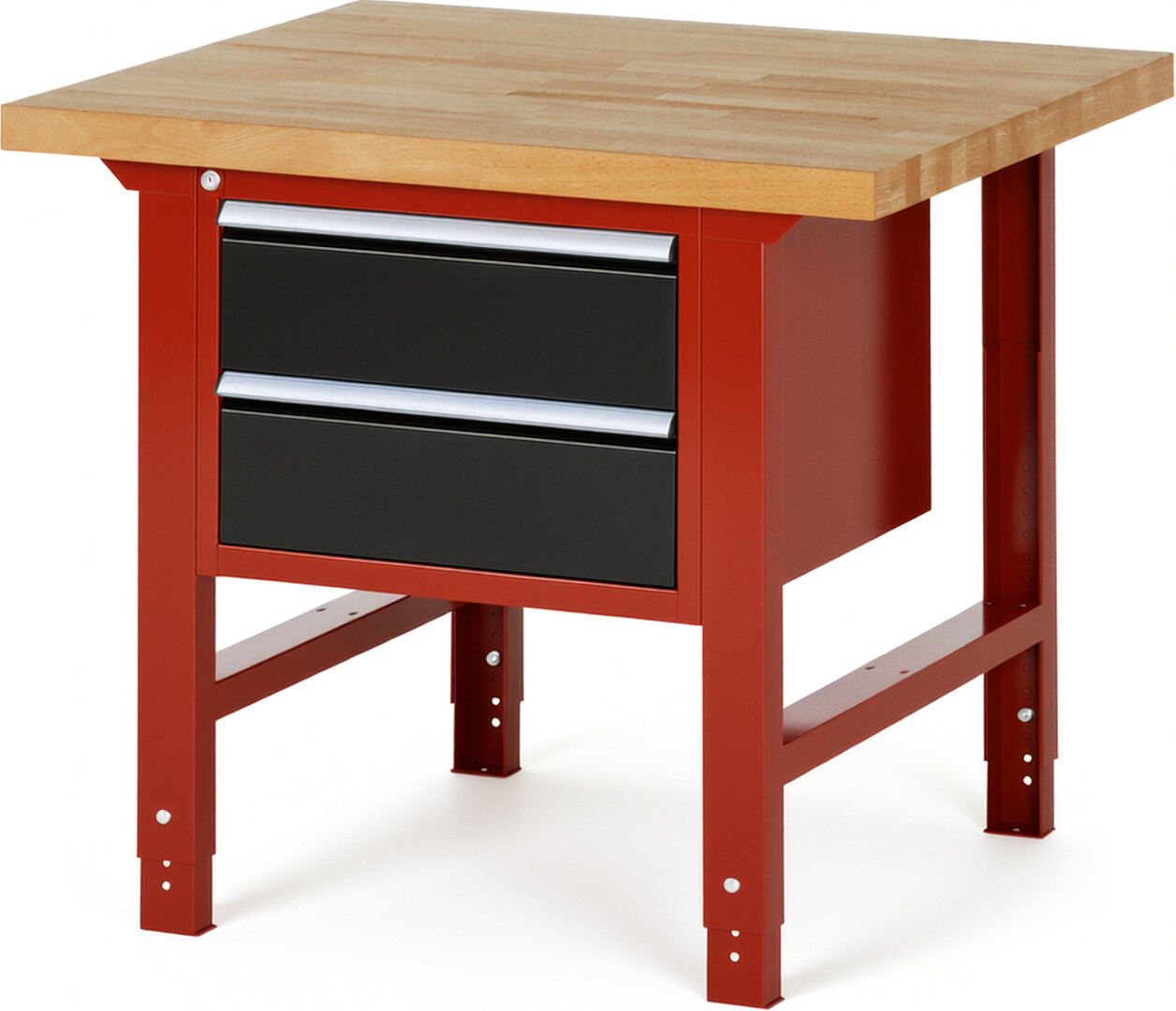 RAU Werkbank rot - schwarz - Breite 100 cm - Tiefe 90 cm - Höhe 114 cm - Buche-Massiv Arbeitsplatte 40 mm