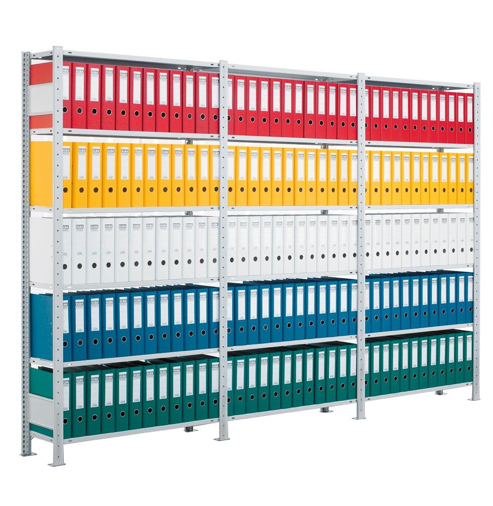 Lagerregal, Steckregal, Anbaufeld, verzinkt, 5 Fachböden, ohne Anschlagleiste, Fachlast 85 kg, BxTxH 750x300x1800 mm