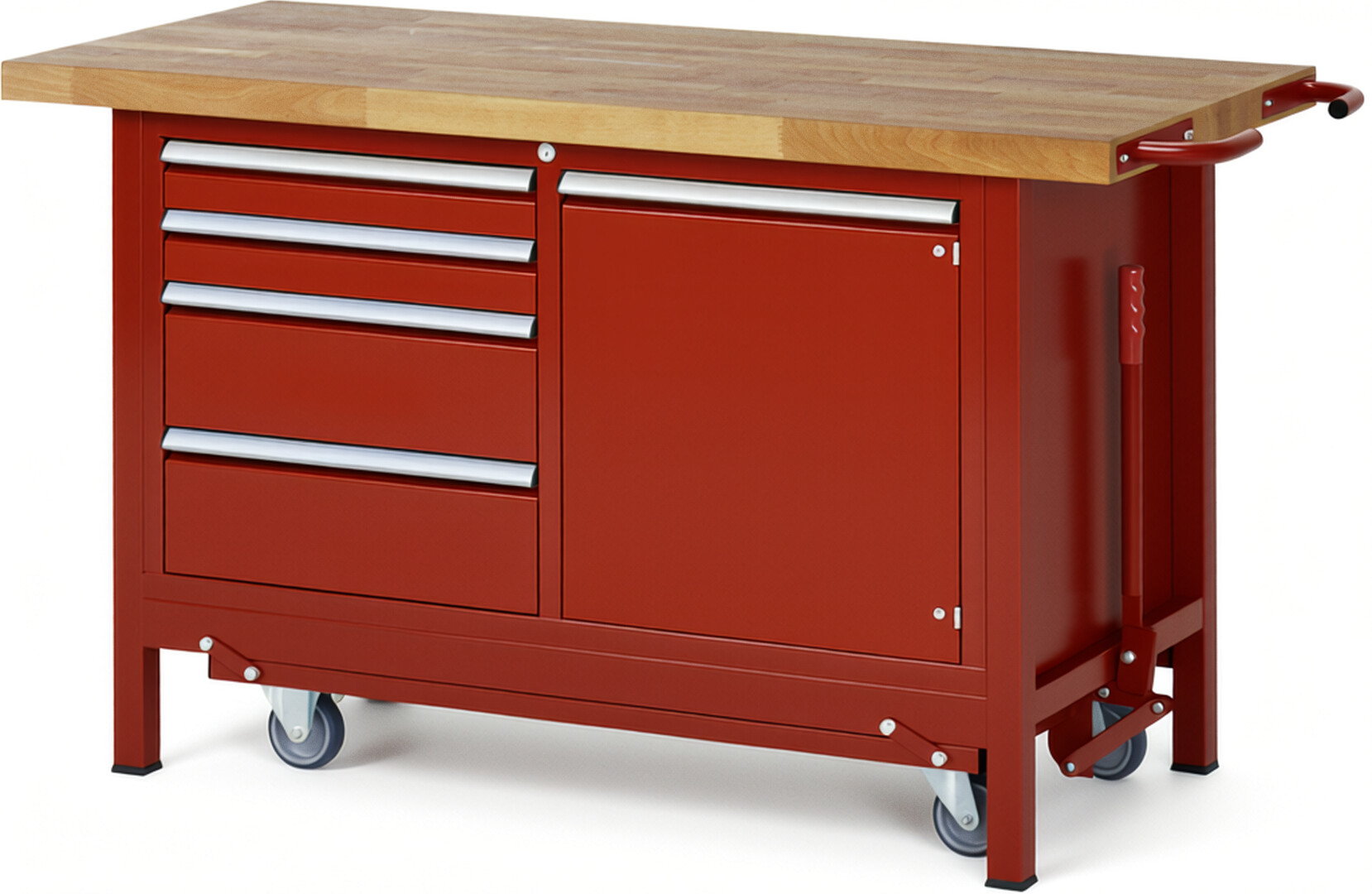 RAU Werkbank rot - Breite 150 cm - Tiefe 70 cm - Höhe 88 cm - Buche-Massiv Arbeitsplatte 40 mm