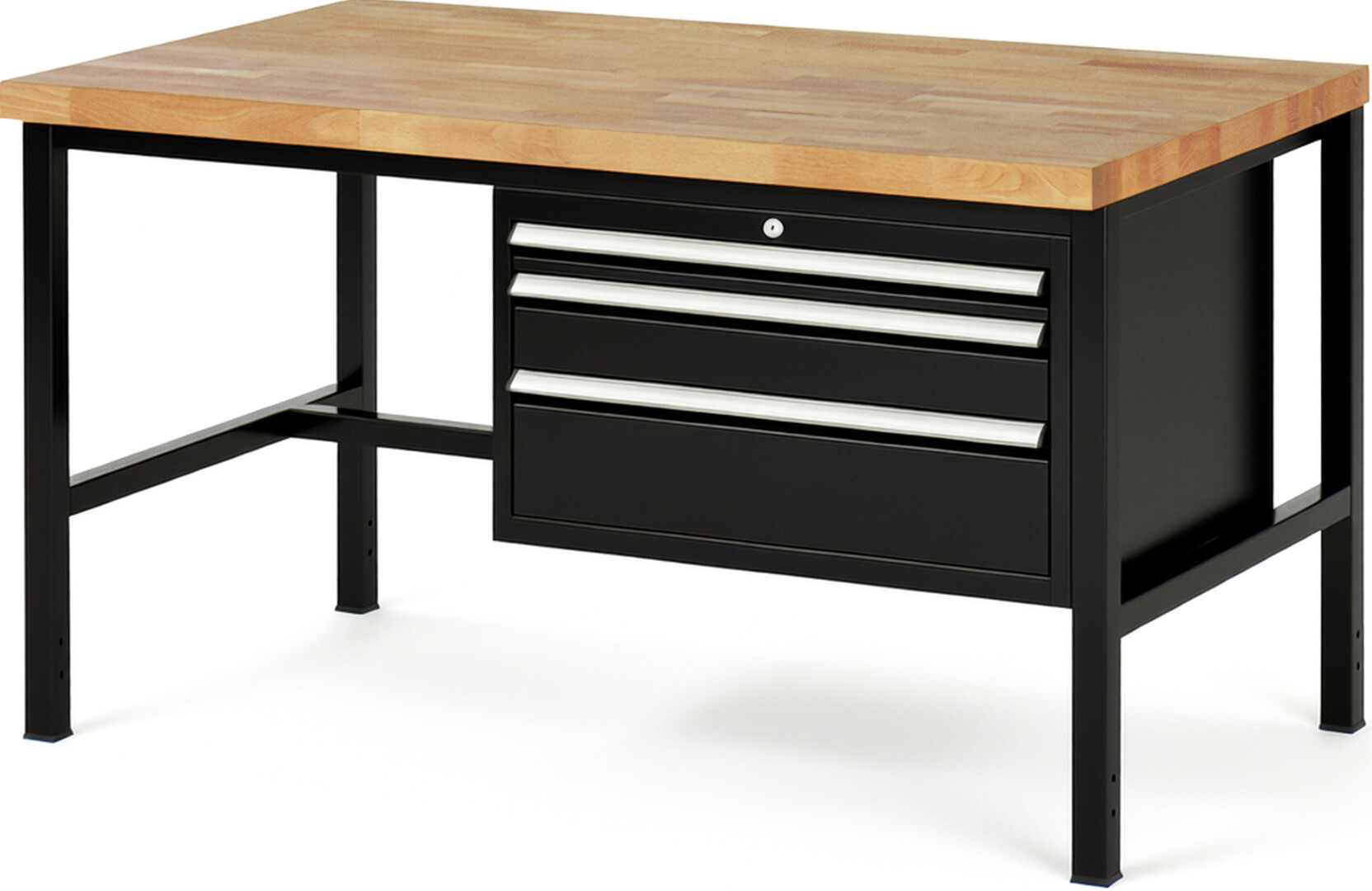 RAU Werkbank schwarz - Breite 150 cm - Tiefe 90 cm - Höhe 104 cm - Buche-Massiv Arbeitsplatte 40 mm