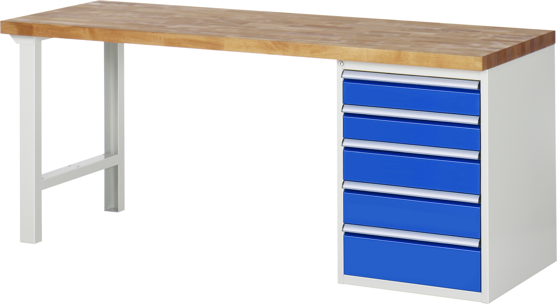 Werkbank Modell 7513 rot - schwarz, BxTxH 2000x700x840 mm,  Buche-Massiv Arbeitsplatte 40 mm,  5 Schubladen mit  Vollauszug 100 % und  SoftClosing