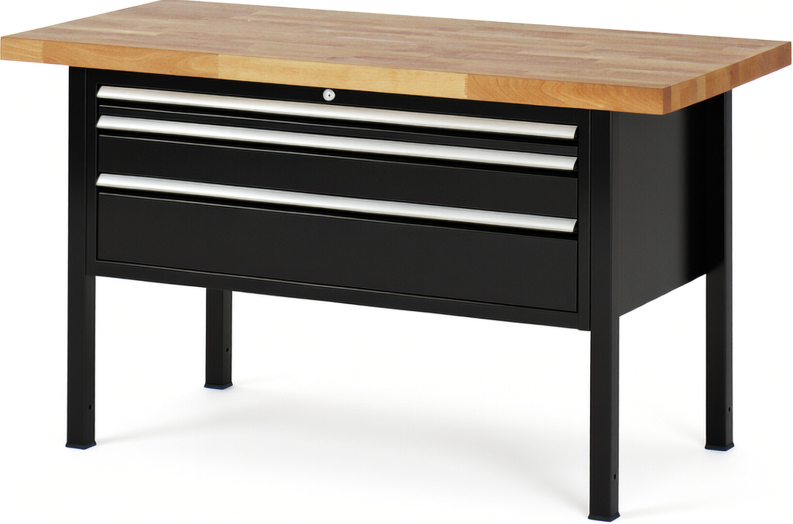 RAU Werkbank schwarz - Breite 150 cm - Tiefe 70 cm - Höhe 104 cm - Buche-Massiv Arbeitsplatte 40 mm