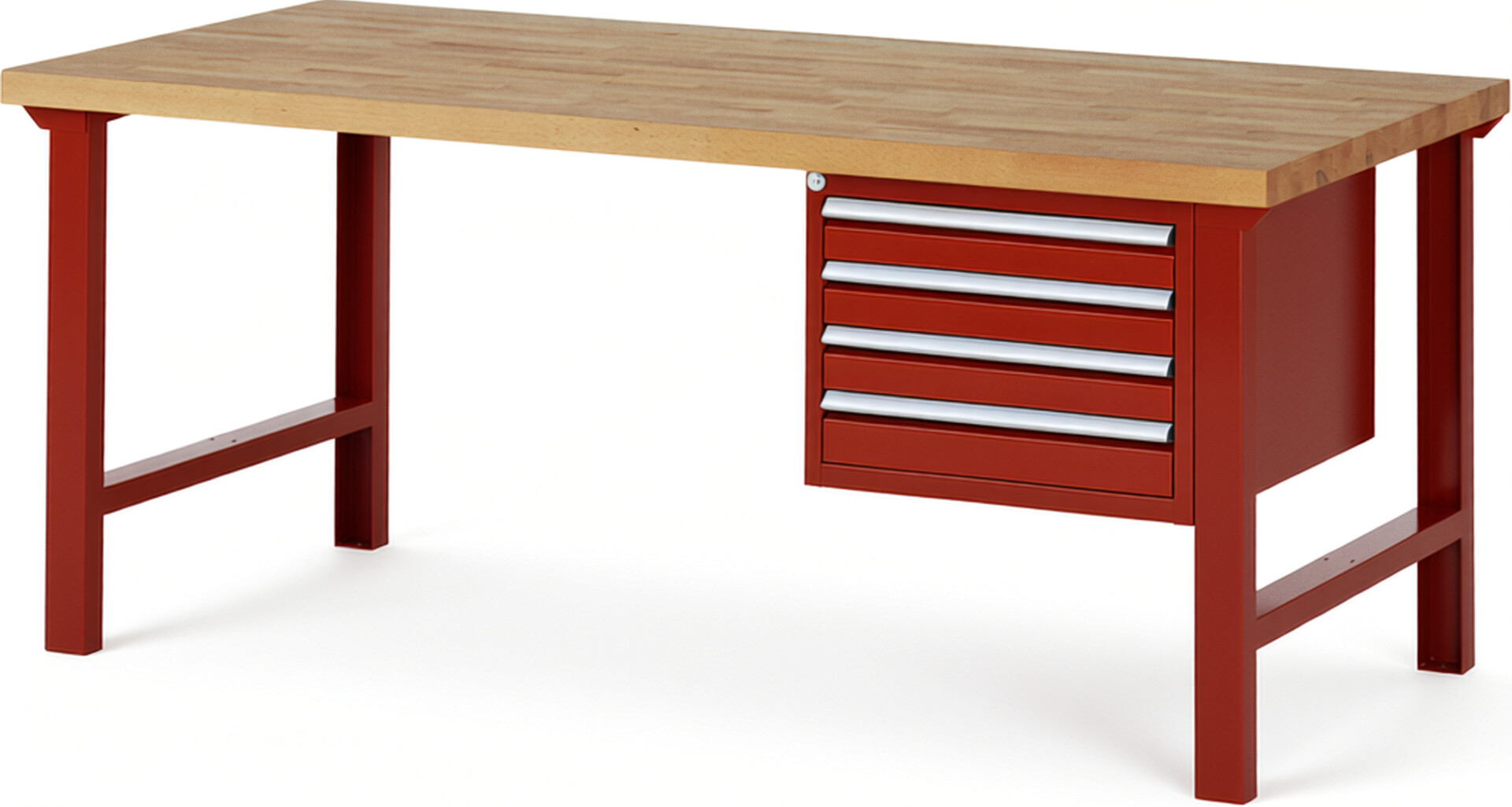 RAU Werkbank rot - Breite 200 cm - Tiefe 90 cm - Höhe 84 cm - Buche-Massiv Arbeitsplatte 40 mm