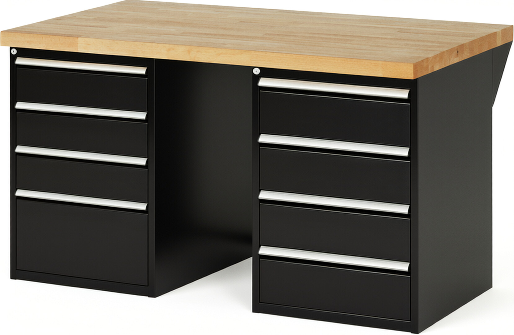 RAU Werkbank schwarz - Breite 150 cm - Tiefe 90 cm - Höhe 84 cm - Buche-Massiv Arbeitsplatte 40 mm