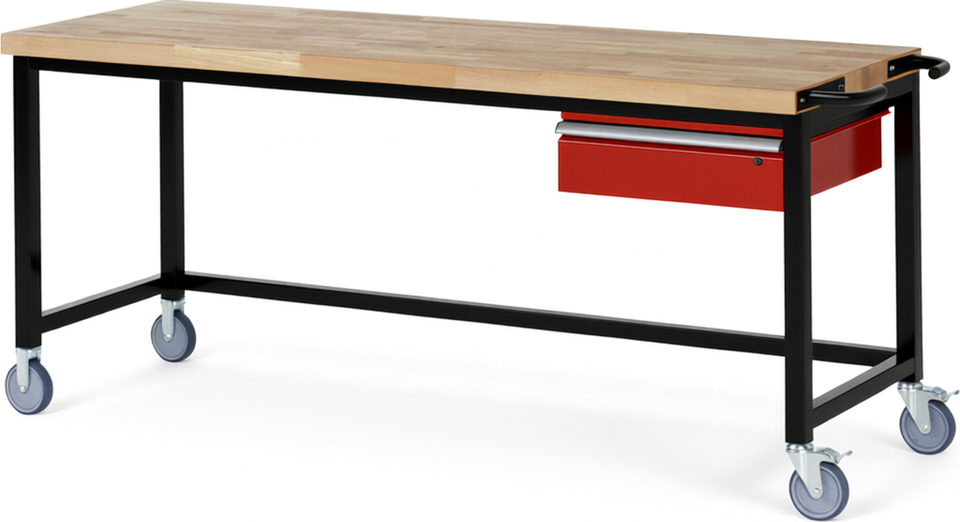 RAU Werkbank schwarz - rot - Breite 200 cm - Tiefe 70 cm - Höhe 108 cm - Buche-Massiv Arbeitsplatte 40 mm