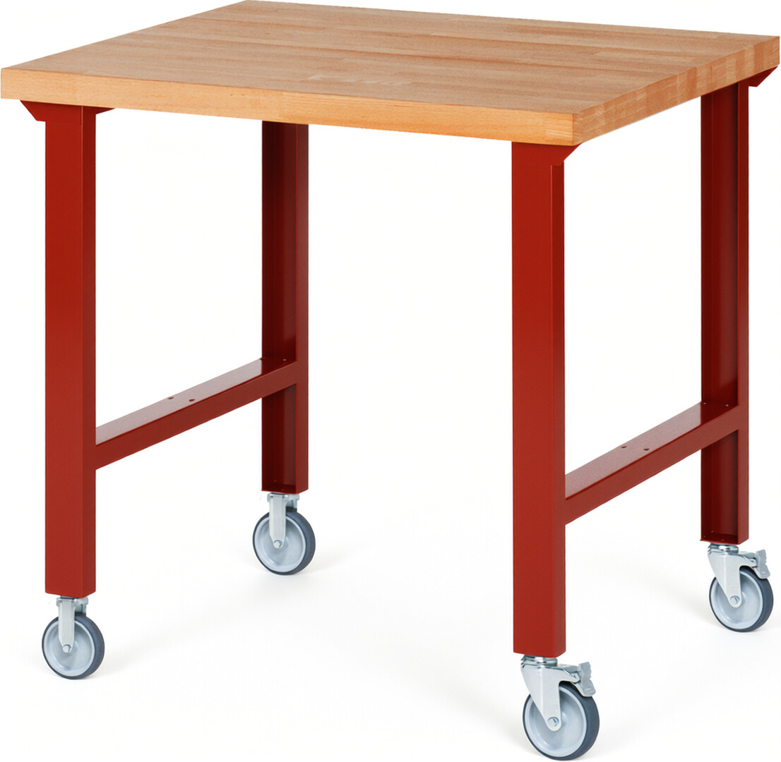 RAU Werkbank rot - Breite 100 cm - Tiefe 90 cm - Höhe 100 cm - Buche-Massiv Arbeitsplatte 40 mm