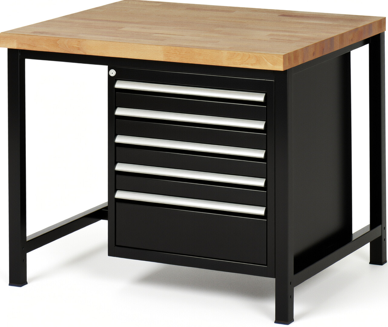 RAU Werkbank schwarz - Breite 100 cm - Tiefe 90 cm - Höhe 84 cm - Buche-Massiv Arbeitsplatte 40 mm