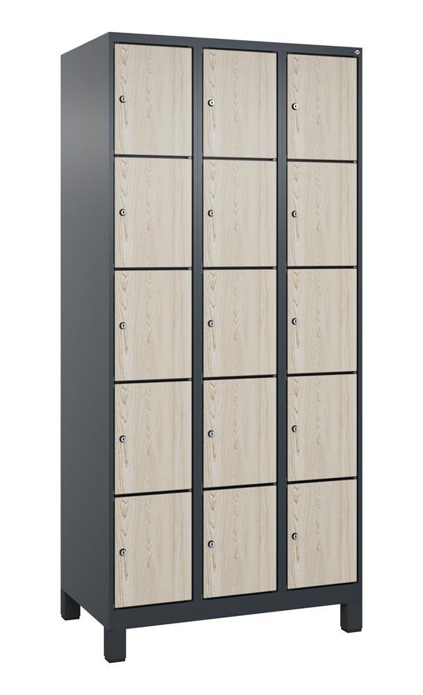Fächerschrank mit MDF Türen, Breite 90 cm, Höhe 195 cm, Tiefe 50 cm, 15 Fächer