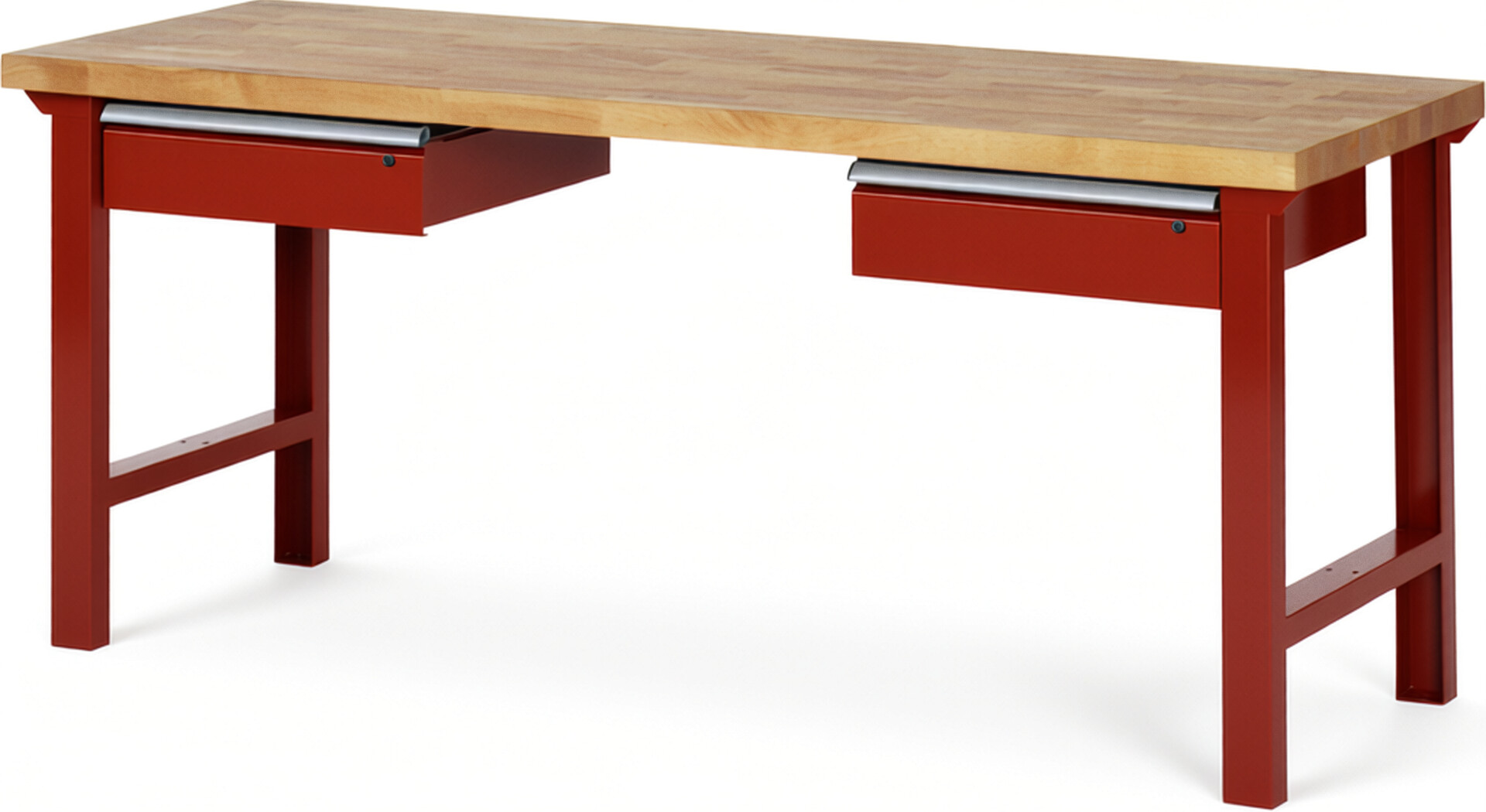 RAU Werkbank rot - Breite 200 cm - Tiefe 70 cm - Höhe 84 cm - Buche-Massiv Arbeitsplatte 40 mm