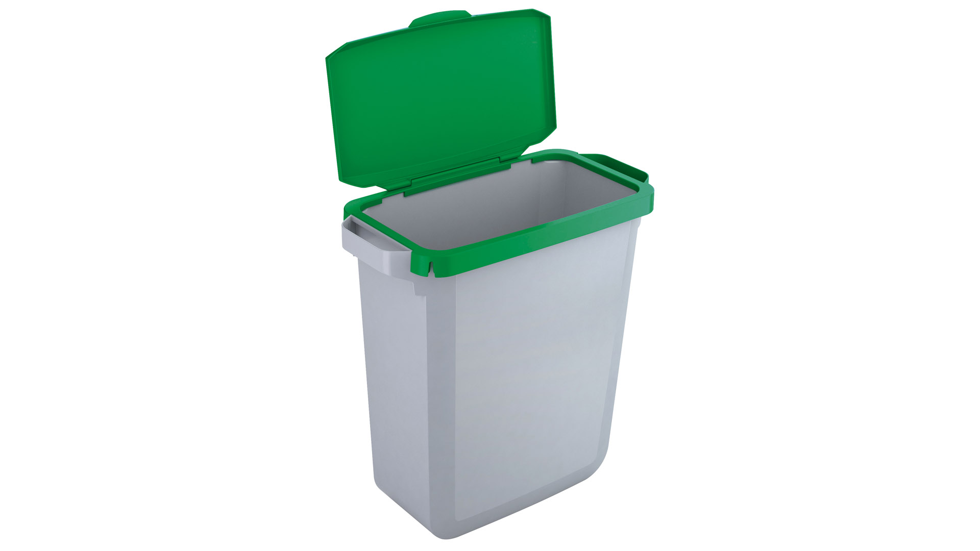 Wertstoffsammer inkl. grünem Klappdeckel, Kunststoff, Volumen 60 Liter, 2 Griffe, BxTxH 590x282x645 mm, Farbe  grau