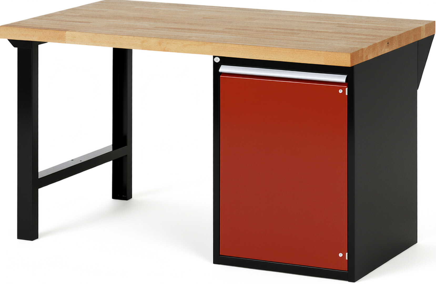 RAU Werkbank schwarz - rot - Breite 150 cm - Tiefe 90 cm - Höhe 89 cm - Buche-Massiv Arbeitsplatte 40 mm