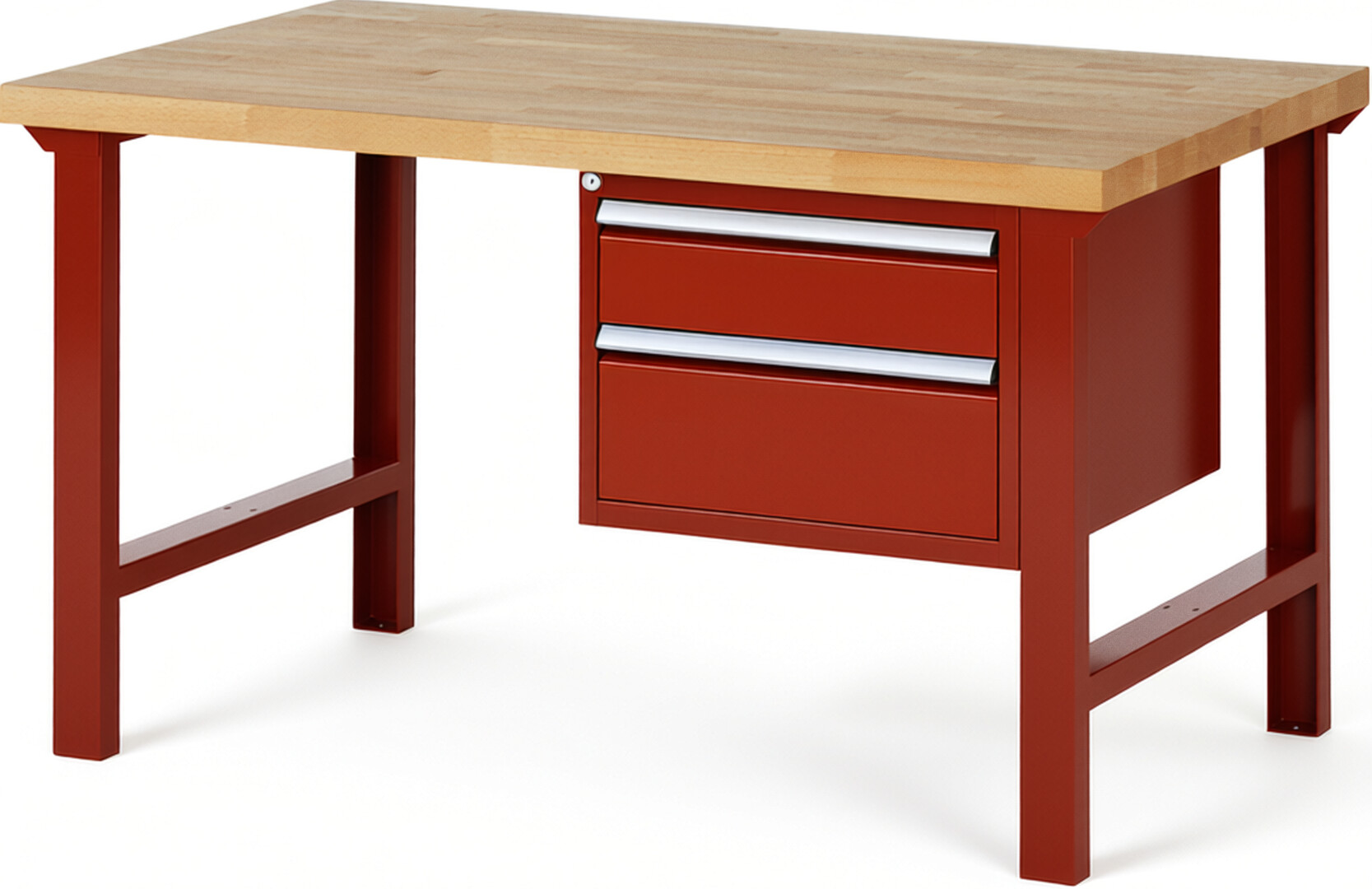 RAU Werkbank rot - Breite 150 cm - Tiefe 90 cm - Höhe 84 cm - Buche-Massiv Arbeitsplatte 40 mm