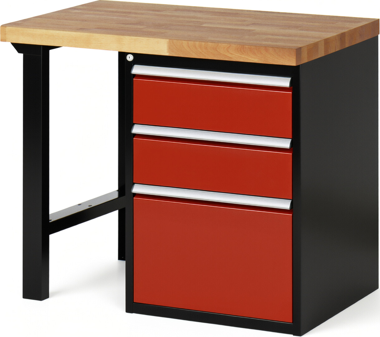 RAU Werkbank schwarz - rot - Breite 100 cm - Tiefe 70 cm - Höhe 84 cm - Buche-Massiv Arbeitsplatte 40 mm